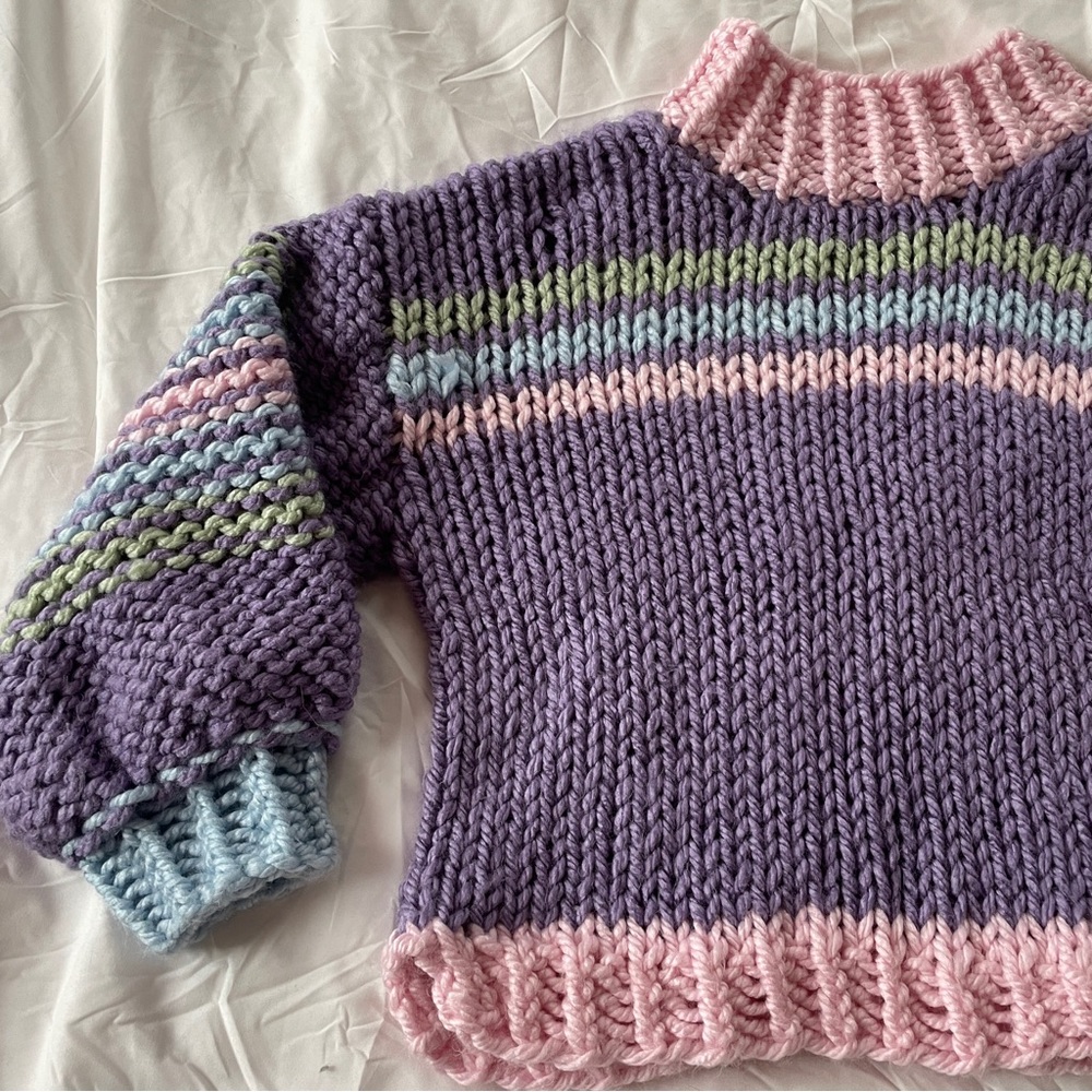 Pastel hand knit mock neck sweater